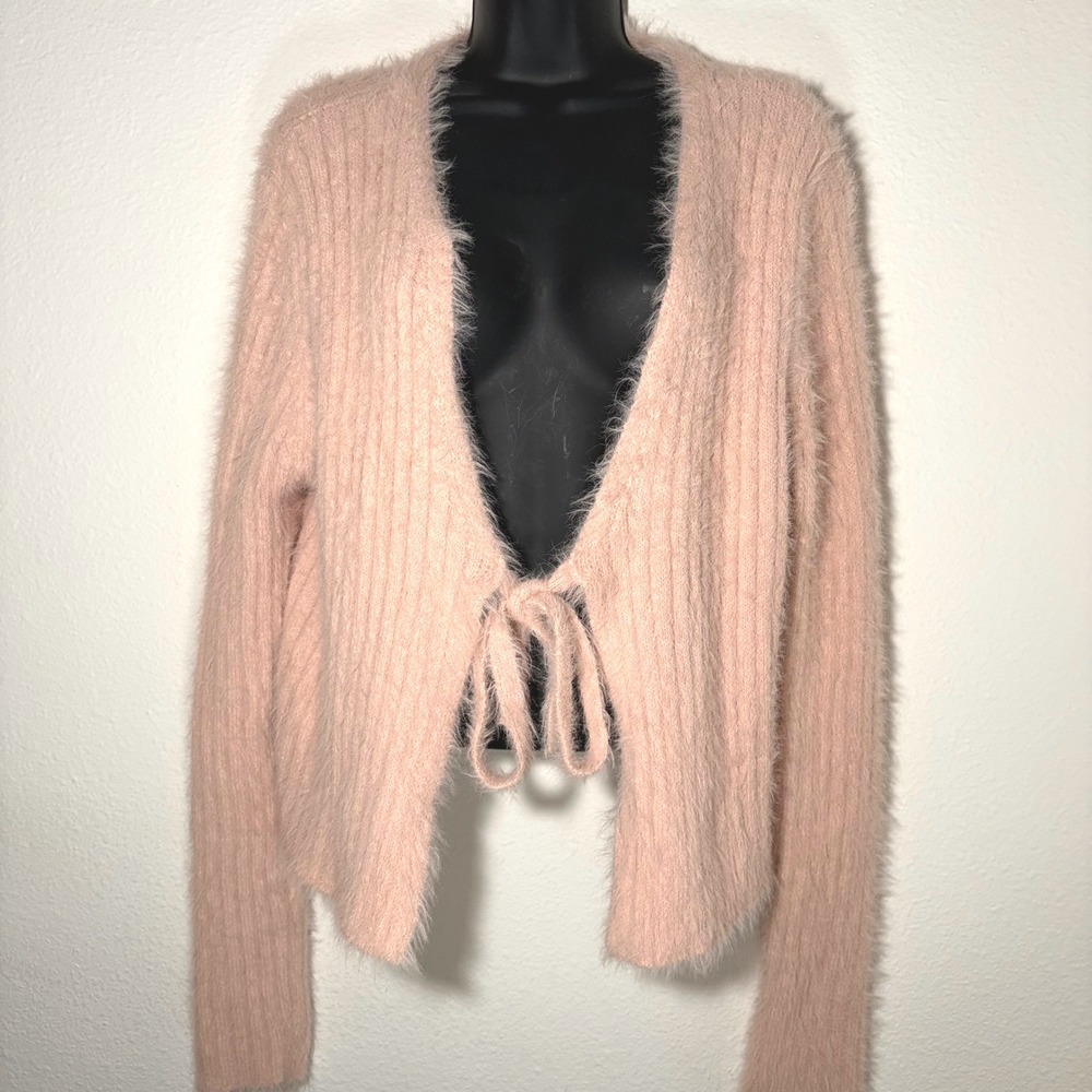 Arizona Faux Fur Sweater Pink Womens XL Cropped Cozy Fashion Cardigan Barbiecore